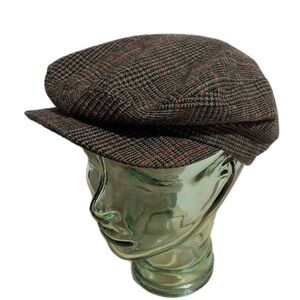 Vintage Totes Classic Plaid Newsboy Flat Cap Hat Sz Medium Snap Button USA Made
